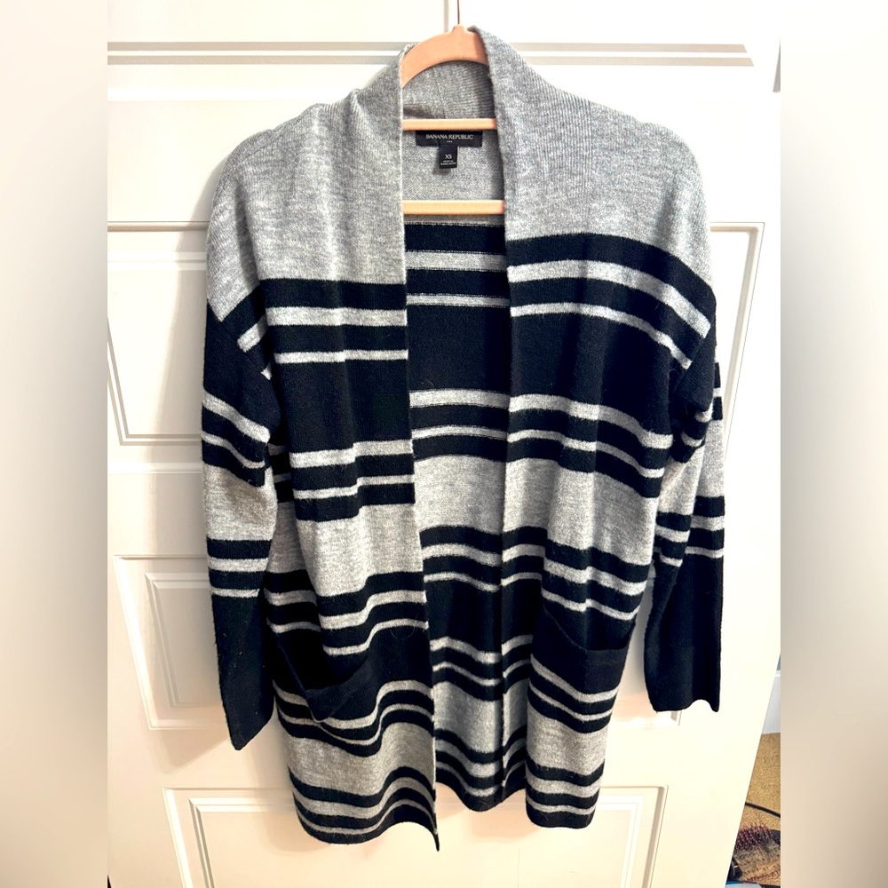 Banana Republic Gray and Black Striped Cardigan